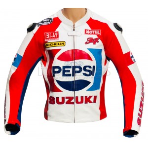 Kevin Shwantz Pepsi SUZUKI Sports Racing Replica Leather Motorcycle Jacket